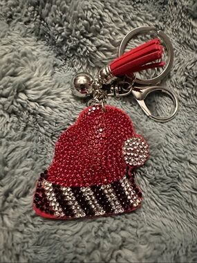 Rhinestone Red Santa Hat Keychain with Tassel
